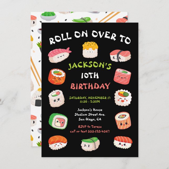 Sushi Party birthday Invitation (Front/Back)