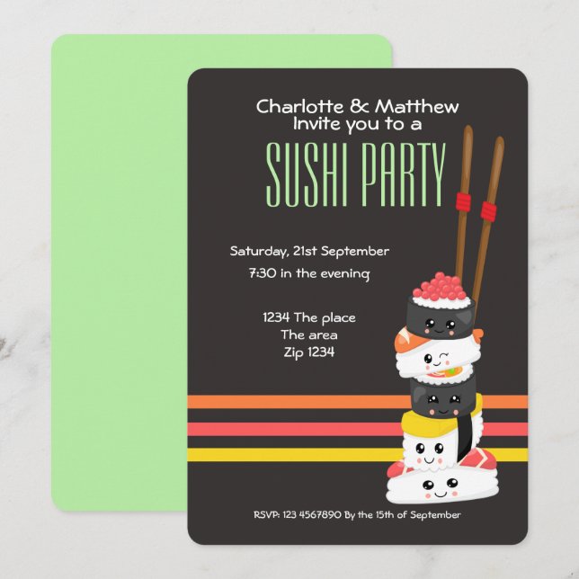 Sushi Party Cute Kawaii Personalise Japanese Invitation (Front/Back)