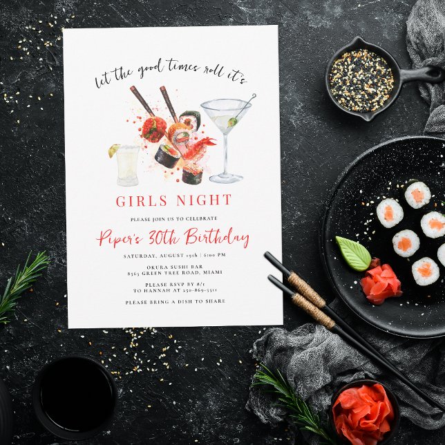 Sushi Party | Good Times Roll Girls Night Party Invitation (Creator Uploaded)