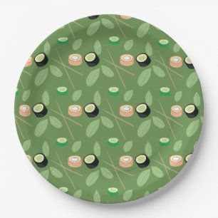 Sushi Party Hibachi Sushi Rolls and Chopsticks Paper Plate