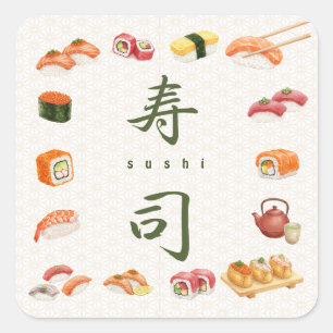 Sushi Party Invitation 寿司 Square Sticker
