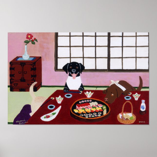 Sushi Party Labradors Artwork Poster (Front)