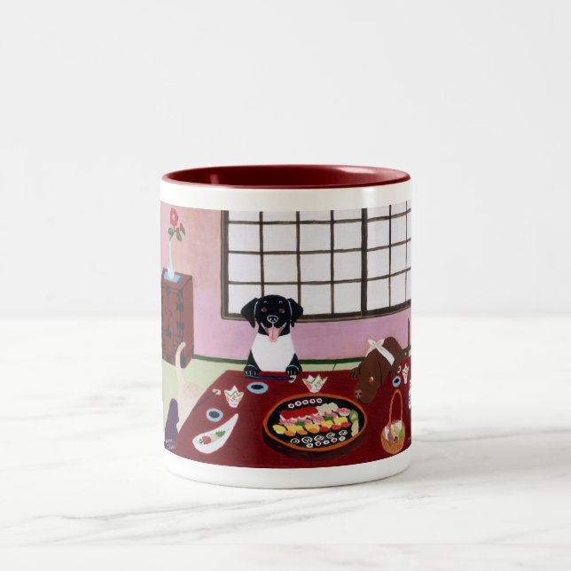 Sushi Party Labradors Two-Tone Coffee Mug (Center)