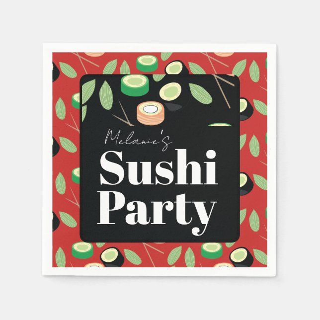 Sushi Party Rolls Birthday Name Napkin (Front)