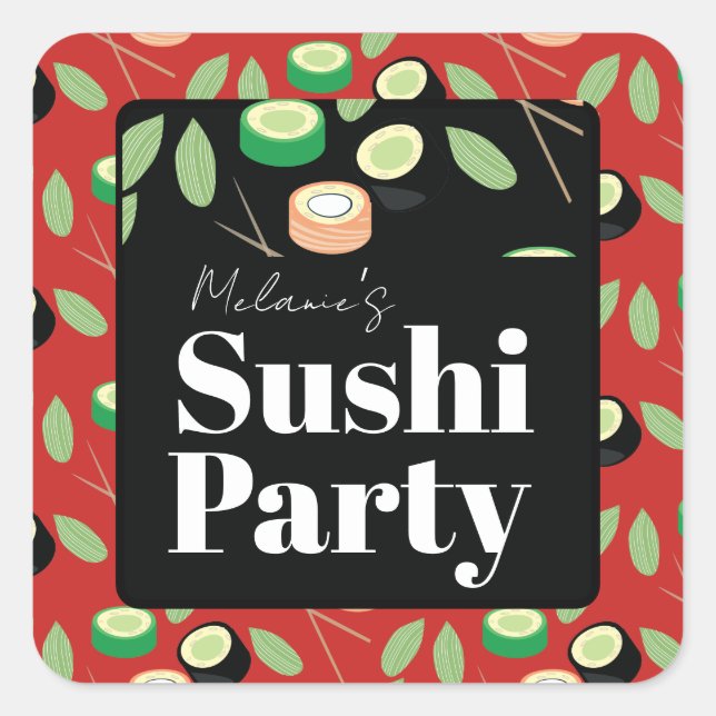 Sushi Party Rolls Birthday Name Square Sticker (Front)