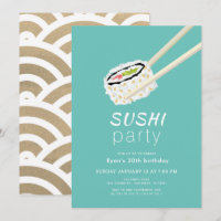 Sushi Party Simple Turquoise & Gold Birthday