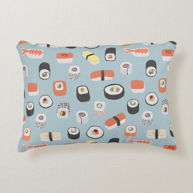 Sushi Pattern Blue Decorative Cushion (Front)