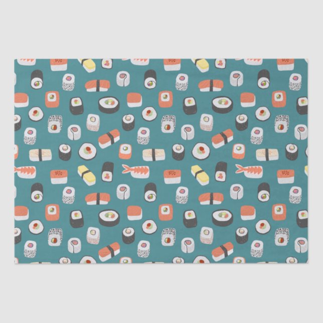 Sushi Pattern Teal Green Tissue Paper (Front)