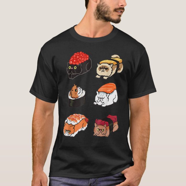 Sushi Persian Cat  by Huebucket T-Shirt (Front)