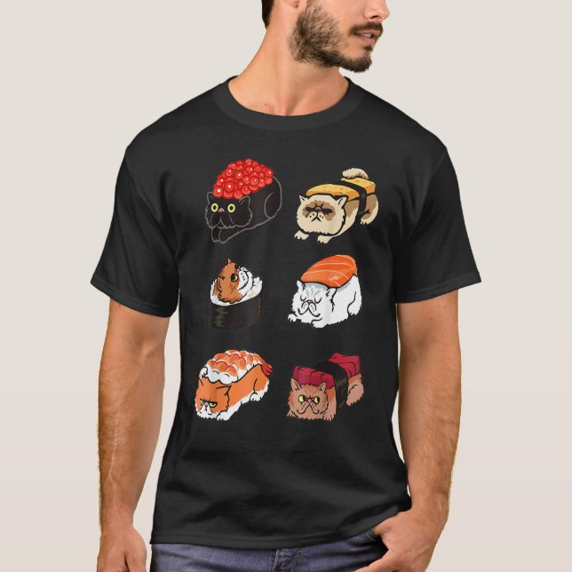 Sushi Persian Cat  by Huebucket T-Shirt (Front)