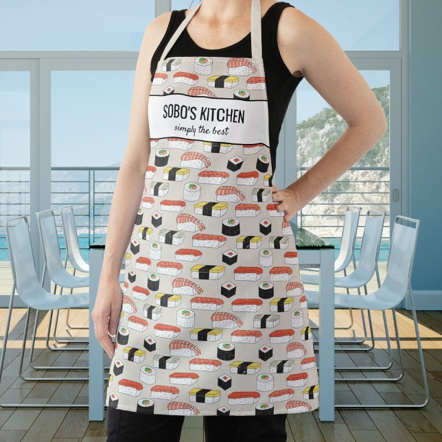 Sushi Restaurant Chef Sobo's Kitchen Custom Text Apron (Creator Uploaded)