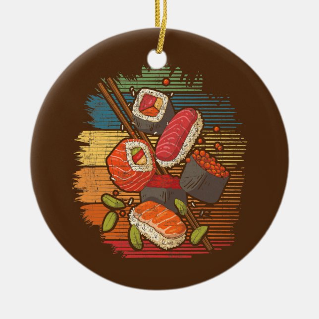 Sushi Retro Art Japan Japanese Food Lover Cuisine Ceramic Ornament (Front)