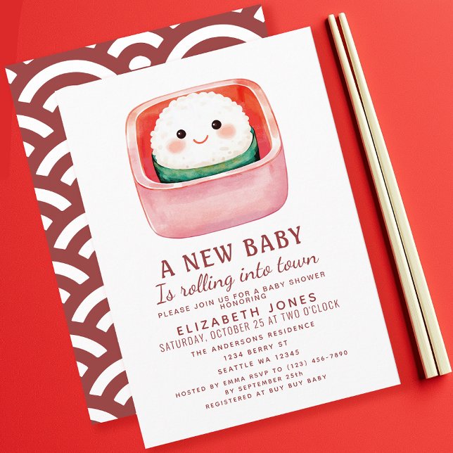 Sushi Rice Ball Kawaii Baby Shower Invitation (Creator Uploaded)