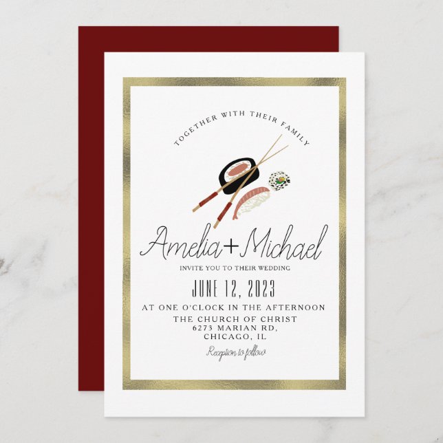 Sushi Roll Asian Japan Restaurant Wedding Invitation (Front/Back)