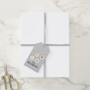 Sushi roll box gift tags with custom logo