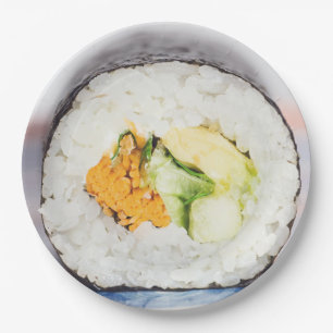 Sushi roll Fish and rice Paper Plate