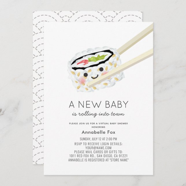 Sushi Roll Kawaii Virtual Baby Shower Invitation (Front/Back)