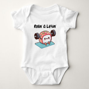 Sushi Roll Lifting Weights Baby Bodysuit