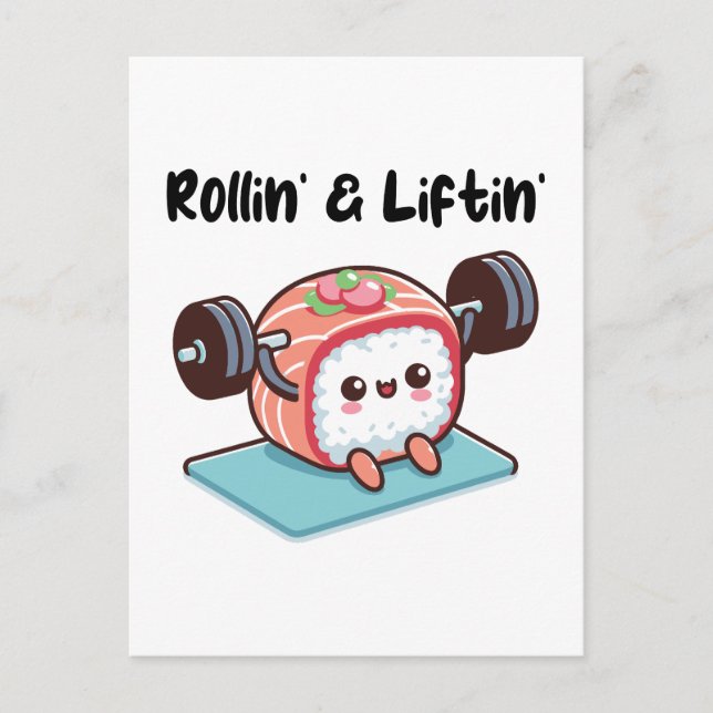 Sushi Roll Lifting Weights Postcard (Front)
