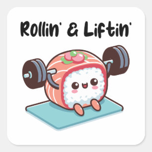 Sushi Roll Lifting Weights Square Sticker
