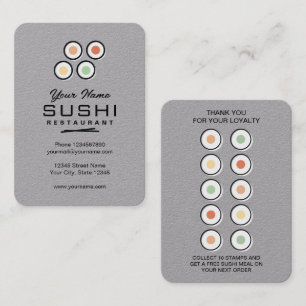 Sushi roll restaurant logo loyalty punch stamp business card
