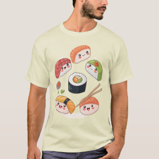 Sushi Roll Squad: Cute Kawaii Chibi Characters T- T-Shirt