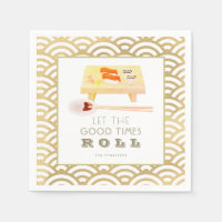 Sushi Roll White x Gold Wave Pattern Paper Napkins