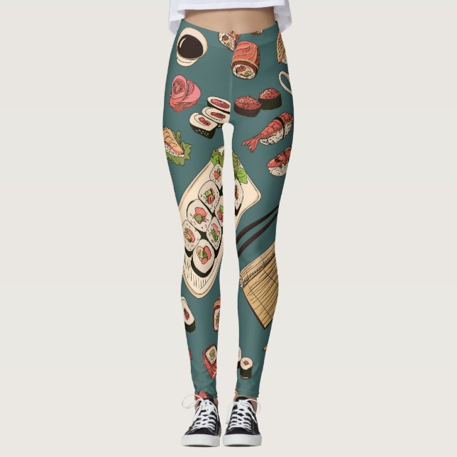 Sushi Rolls: Coloured Seamless Vintage. Leggings (Front)