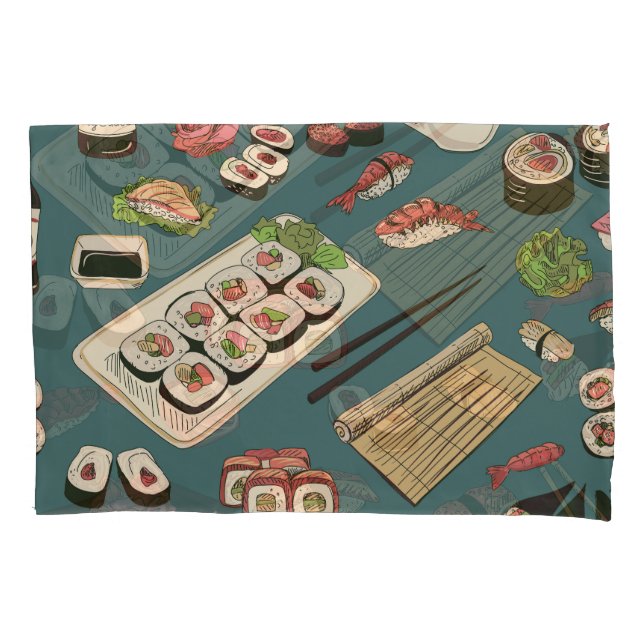 Sushi Rolls: Coloured Seamless Vintage. Pillowcase (Front)