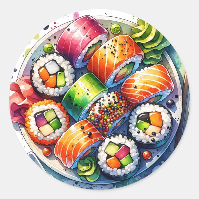 Sushi Rolls Fun Food Classic Round Sticker (Front)