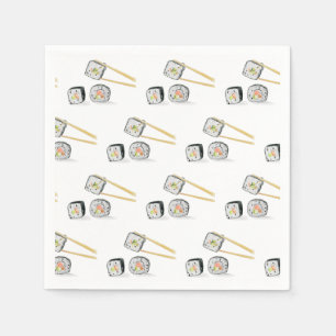 Sushi Salmon Rolls With Chopsticks Illustration Napkin