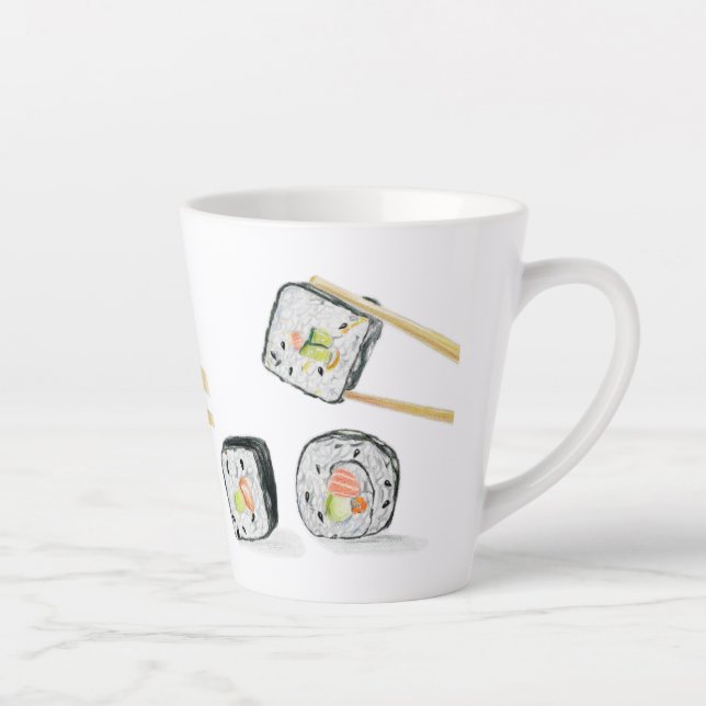 Sushi Salmon Rolls With Chopsticks  Latte Mug (Right)