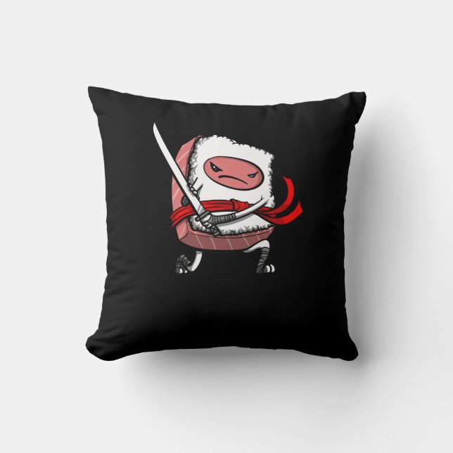 Sushi Samurai Ninja Kawaii Japanese Food Cushion (Front)