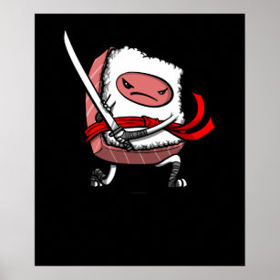 Sushi Samurai Ninja Kawaii Japanese Food Poster