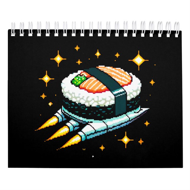 Sushi Spaceship Pixel Art Flying Sushi Roll Design Calendar (Cover)