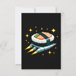 Sushi Spaceship Pixel Art Flying Sushi Roll Design Card