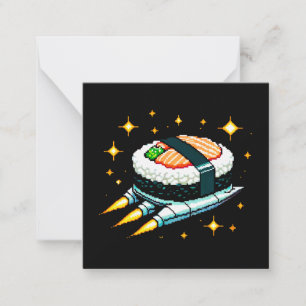 Sushi Spaceship Pixel Art Flying Sushi Roll Design Card
