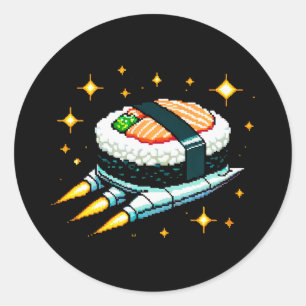 Sushi Spaceship Pixel Art Flying Sushi Roll Design Classic Round Sticker