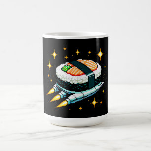 Sushi Spaceship Pixel Art Flying Sushi Roll Design Coffee Mug