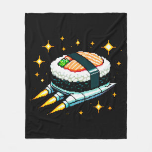 Sushi Spaceship Pixel Art Flying Sushi Roll Design Fleece Blanket