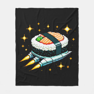 Sushi Spaceship Pixel Art Flying Sushi Roll Design Fleece Blanket