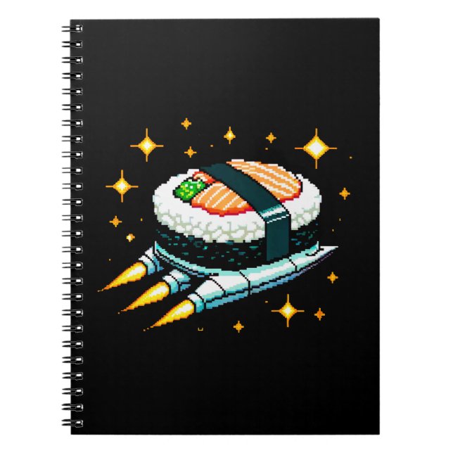Sushi Spaceship Pixel Art Flying Sushi Roll Design Notebook (Front)