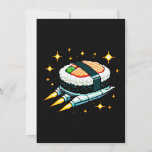 Sushi Spaceship Pixel Art Flying Sushi Roll Design Thank You Card