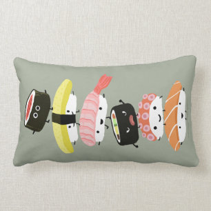 Sushi Stack - A Tower of Happy Sushi Friends Lumbar Cushion