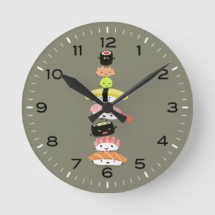 Sushi Stack Kawaii Sushi Characters Round Clock