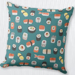 Sushi Teal Green Cushion<br><div class="desc">Fun teal green Japanese sushi pattern.  Original art by Nic Squirrell.</div>