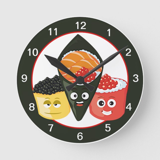 Sushi Time Kawaii Sushi Round Clock (Front)