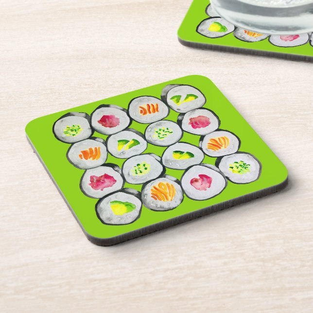 Sushi Time watercolor wasabi Coaster (Left Side)