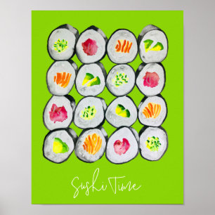 Sushi Time watercolor wasabi Poster
