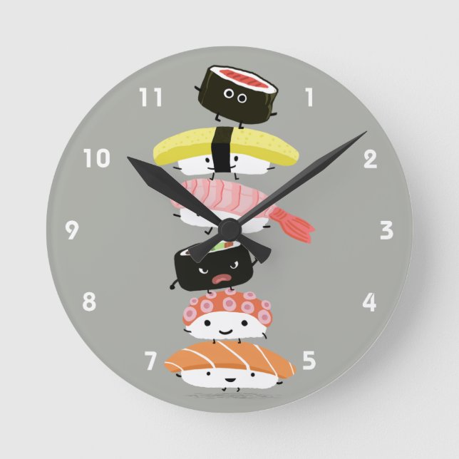 Sushi Tower - Cute Sushi Friends Round Clock (Front)